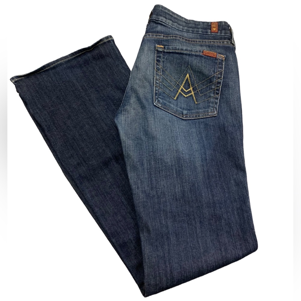 7 for all mankind Women'A' pocket flare jeans low rise dark wash Size 32 !! - Picture 3 of 14